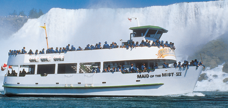 Maid of the Mist boat number 6 in front of the American Falls