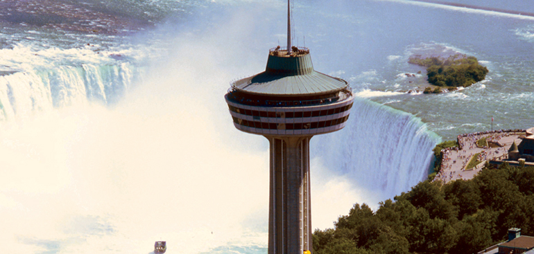 The Skylon Tower stands high about the Falls